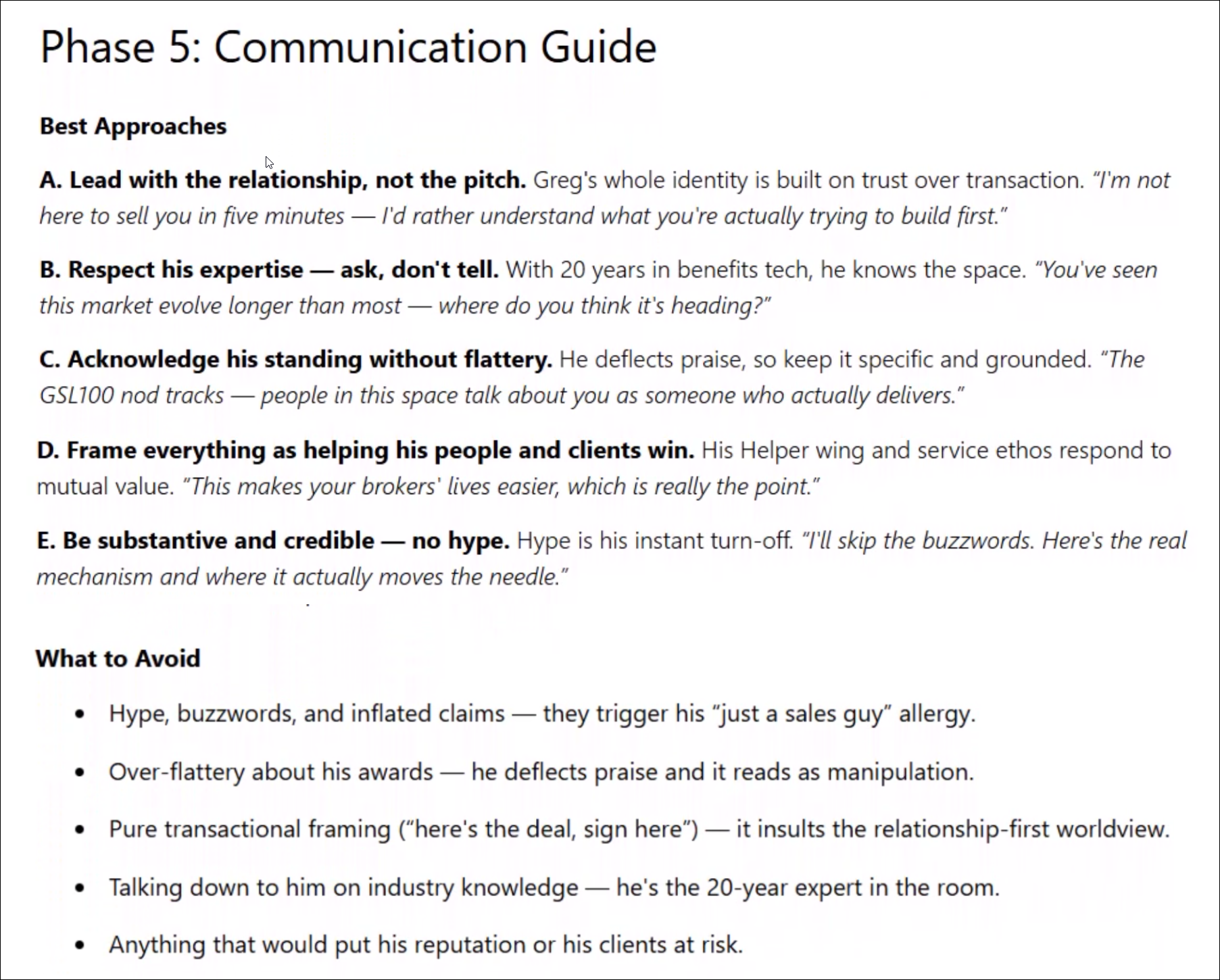 Personal Analysis including values, ways to communicate, and more.